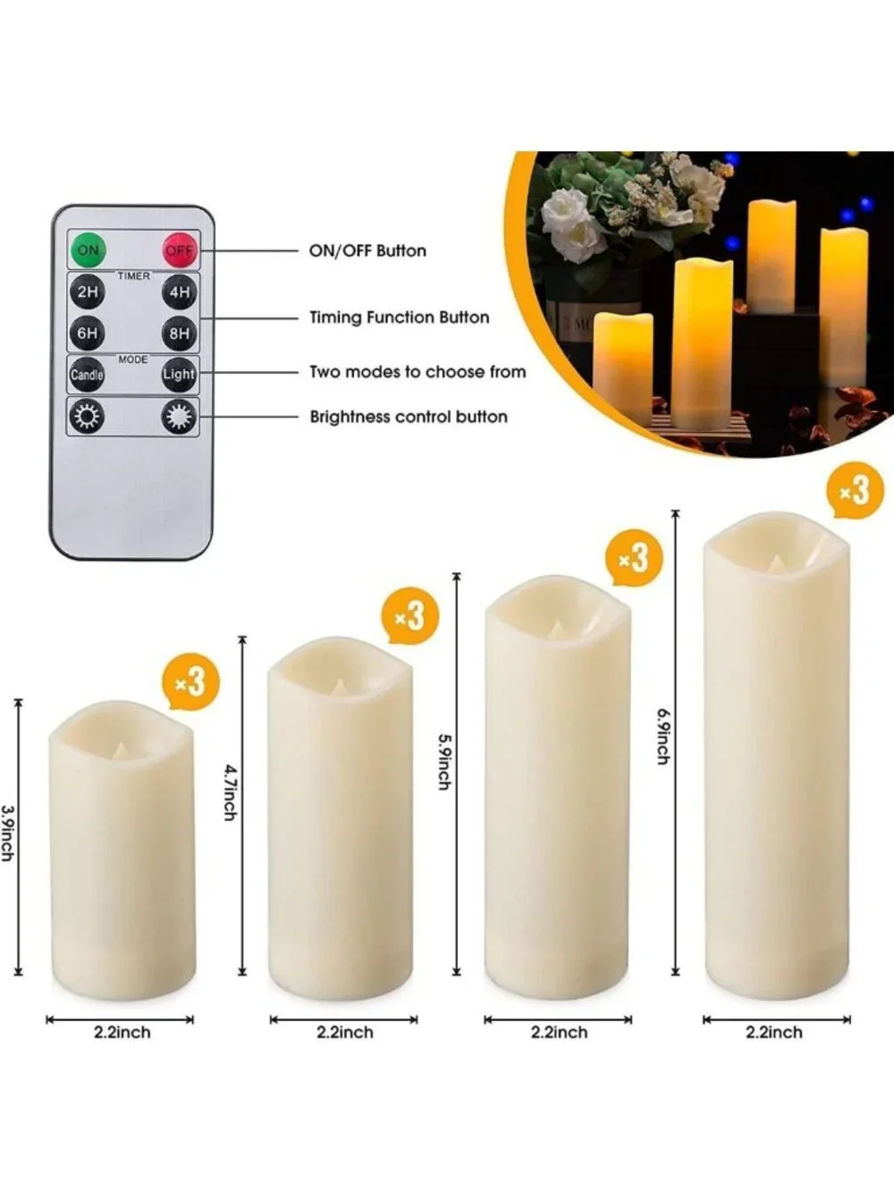 12-Pack Waterproof Flameless LED Candles with Remote Timer for Indoor/Outdoor